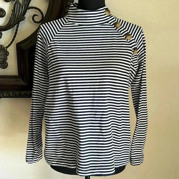Vineyard Vine Women’s Navy Blue White Striped Mock Turtleneck Top Medium - Picture 1 of 11
